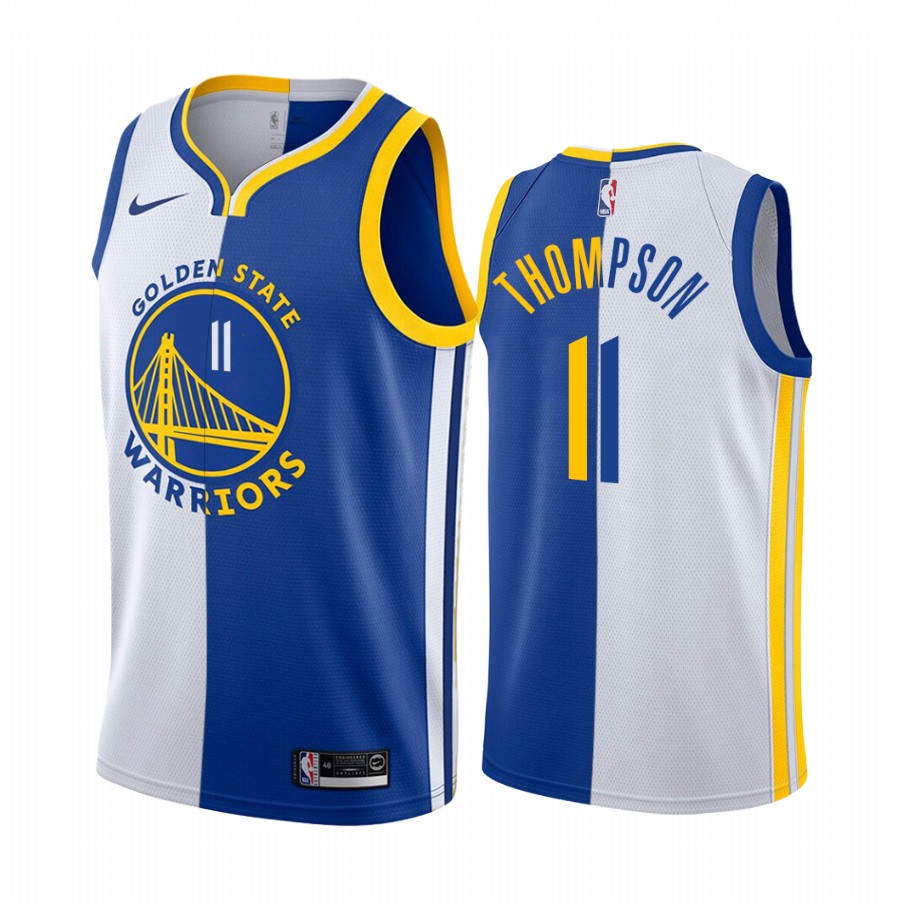 Warriors Klay Thompson #11 Split White Blue Jersey - Nyjerseys.store