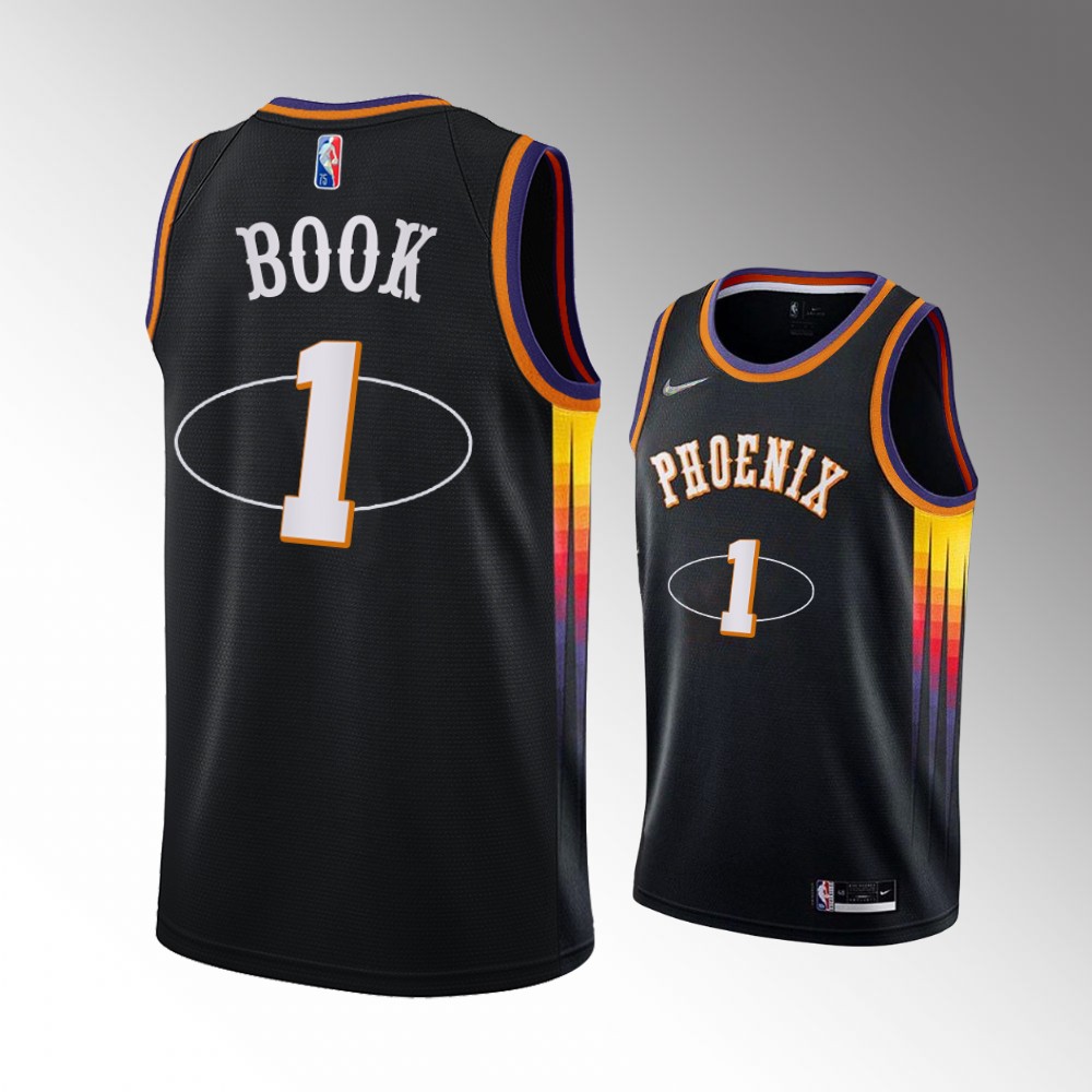 Suns #1 Devin Booker Black 2022 Book Nickname Diamond Edition Jersey ...