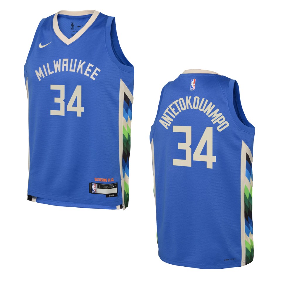 Youth Milwaukee Bucks 2022-23 City Edition Giannis Antetokounmpo Royal 